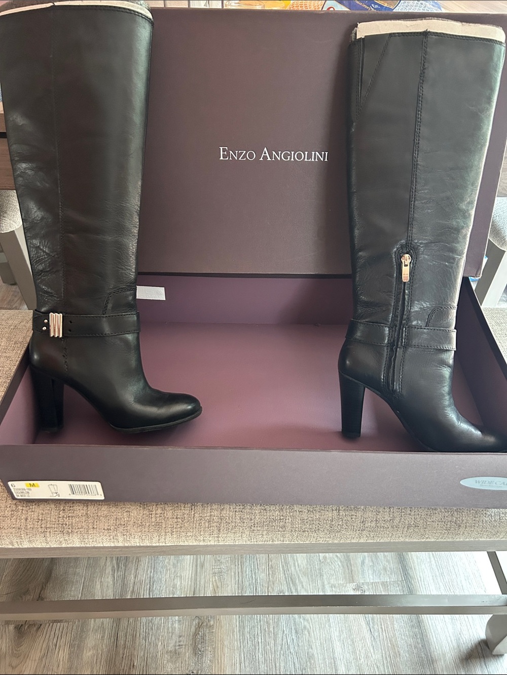 Enzo Angiolini Black Knee-High Leather Heeled Boots